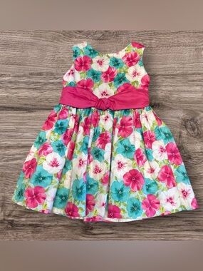 NWT MAYORAL Girls Blue, Ivory & Pink Floral Dress SZ 2